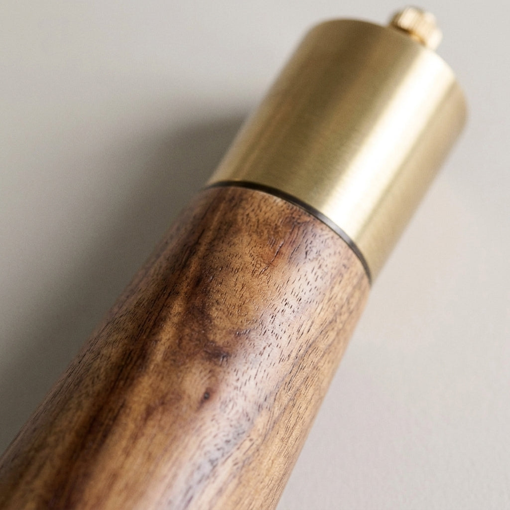 Acacia Wood Mill & Shaker Set | Brass Detail - View 4