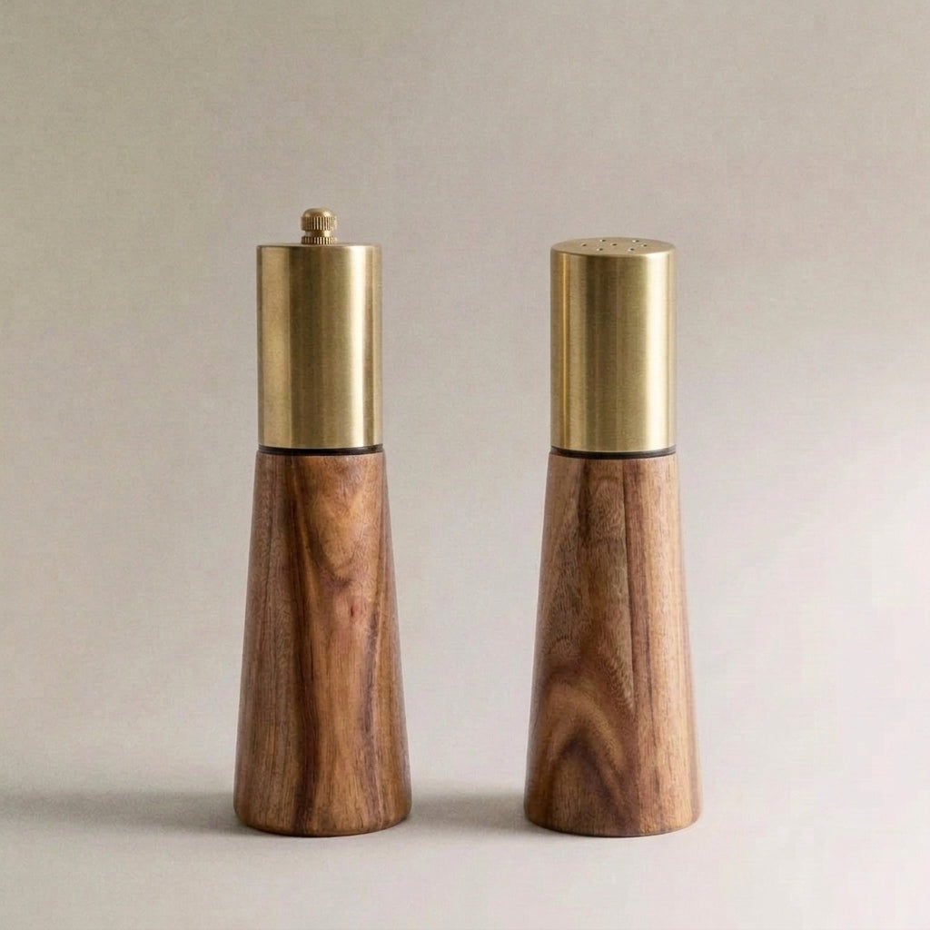 Acacia Wood Mill & Shaker Set | Brass Detail — image 2
