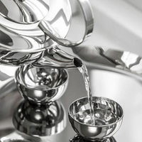 Stainless Steel Tea Set – Teapot, Cups & Tray - Petal Collection thumbnail 5