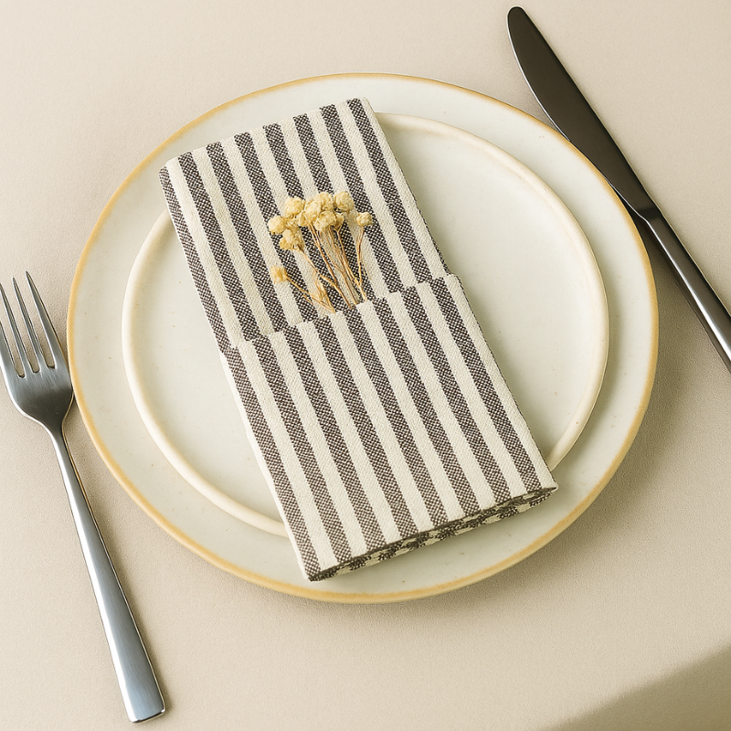 Linen-Cotton Napkins – Striped Artisan Dinner Cloths & Placemats - Set of 12 - View 2