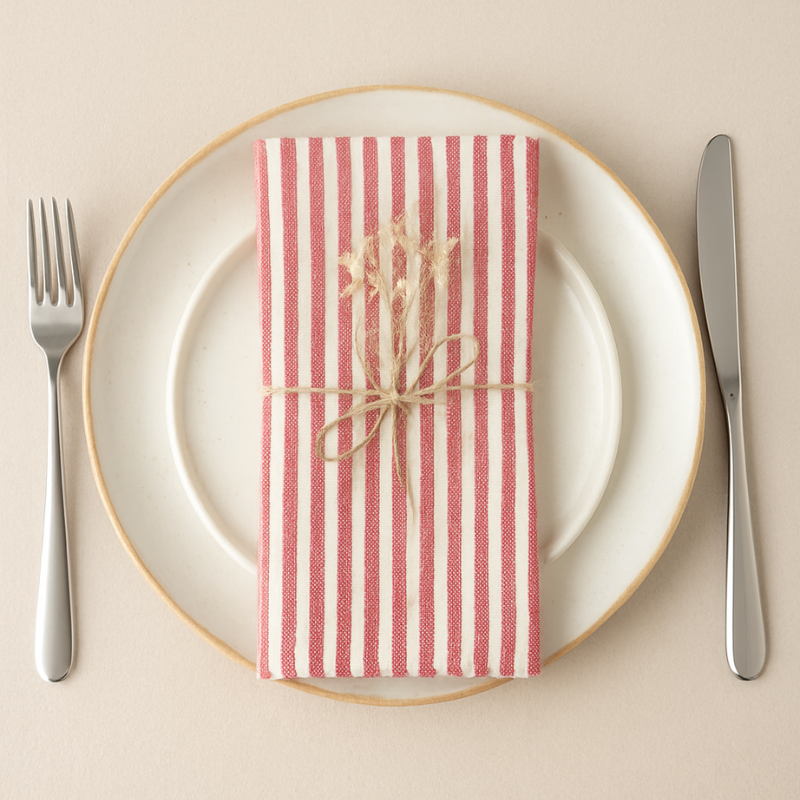 Linen-Cotton Napkins – Striped Artisan Dinner Cloths & Placemats - Set of 12 — image 3