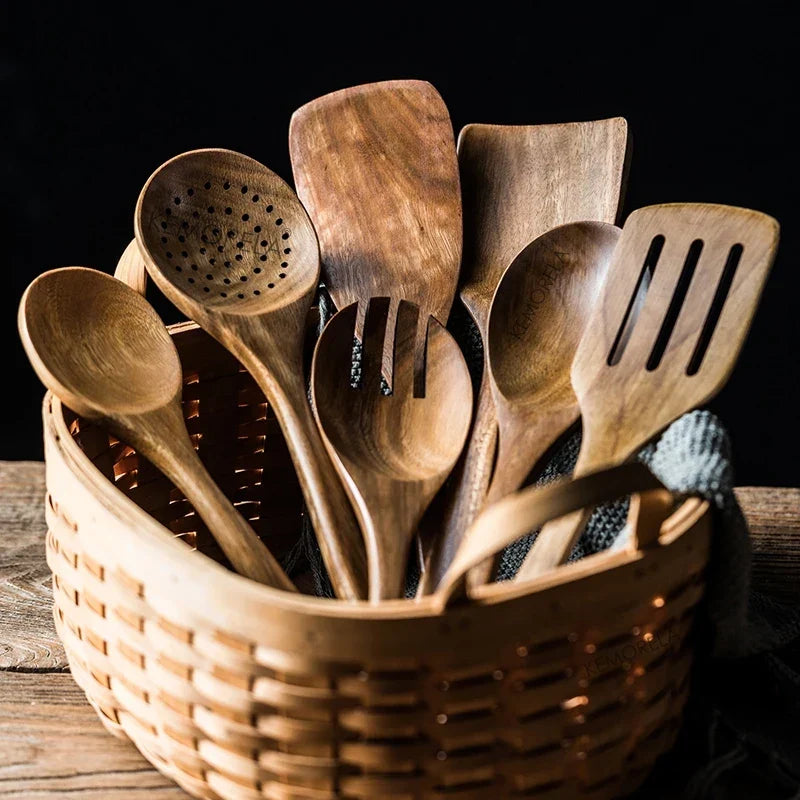 Acacia Wooden Kitchen Utensils Set – Spoons, Holder & Spoon Rest 9-Piece - View 3